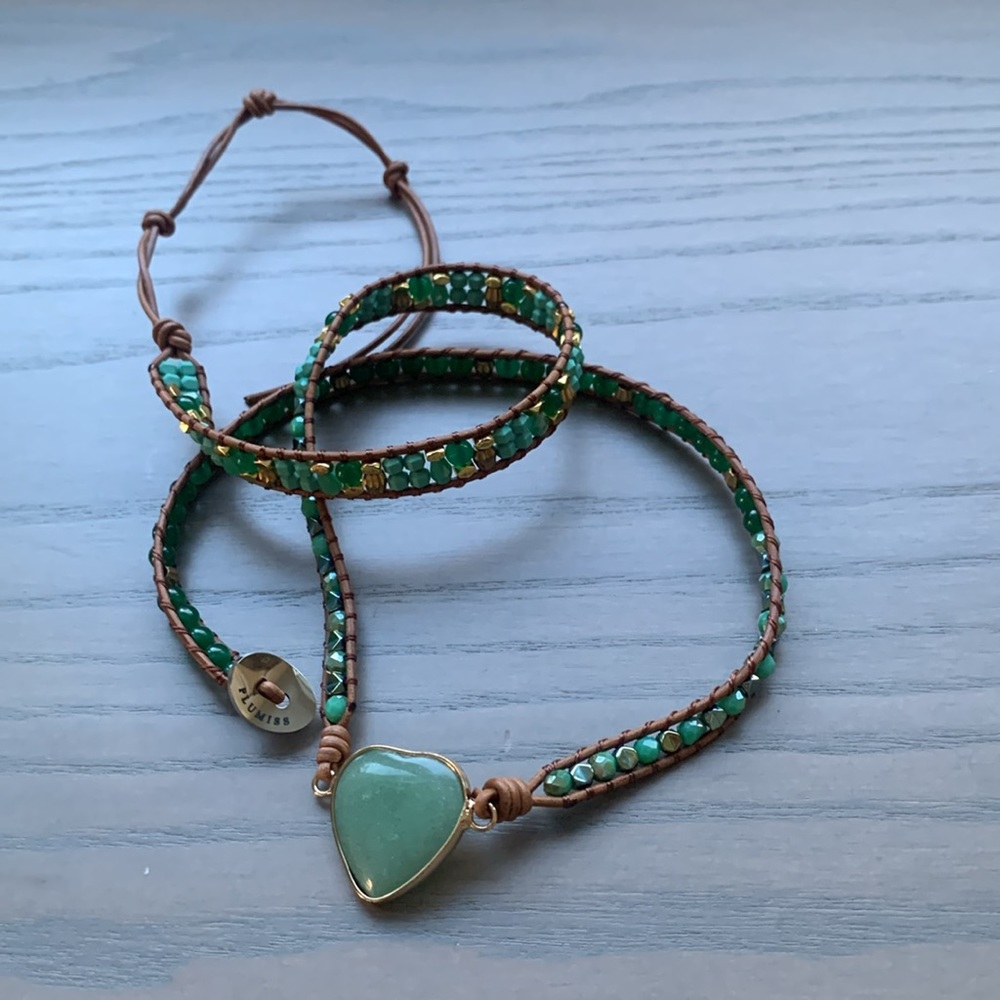 Adventurine Heart and Beaded Wrap Bracelet